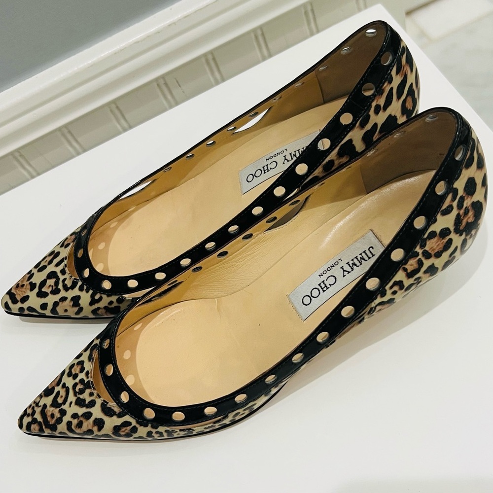 Jimmy Choo Leopard Print Flats with Black Trim